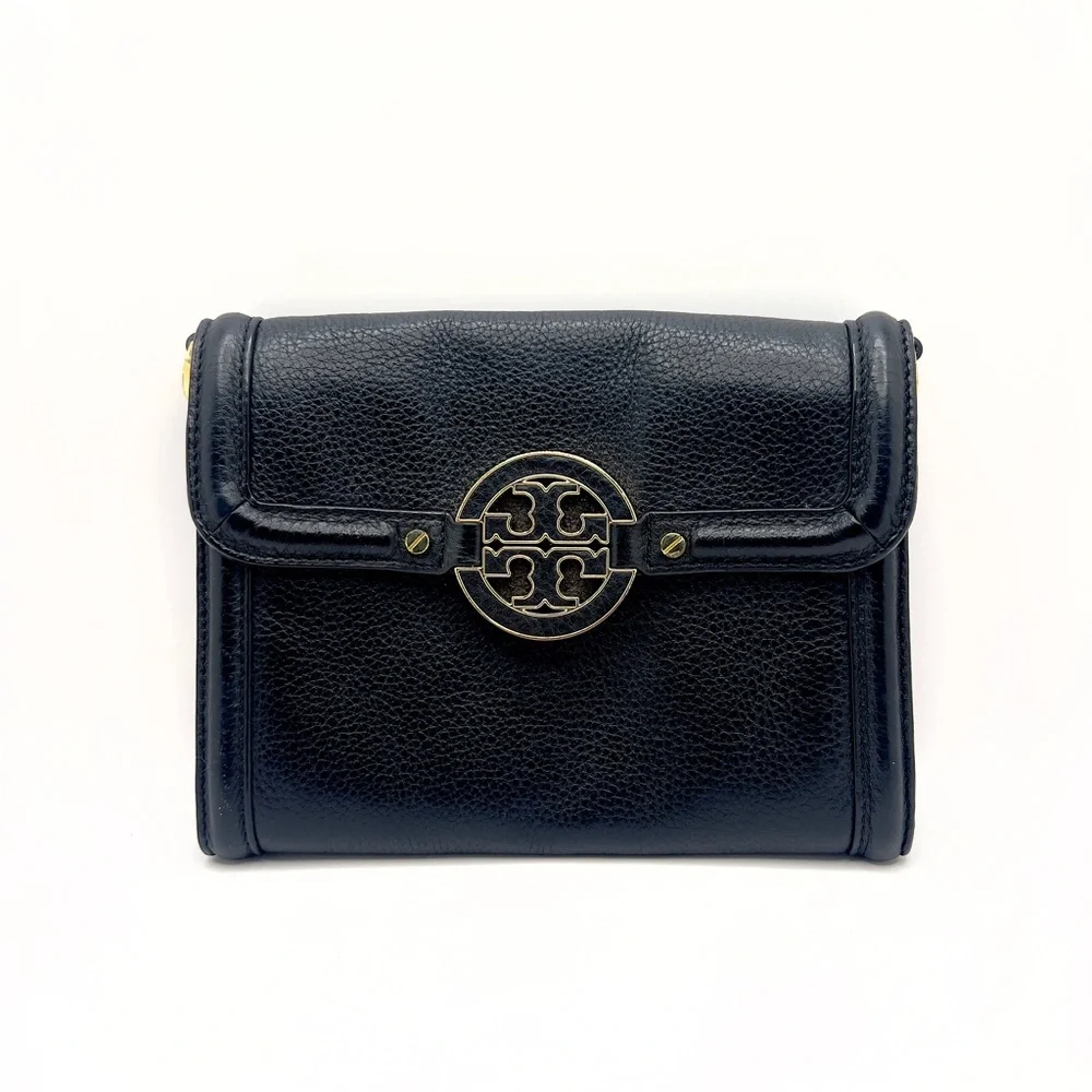 Authentic Tory Burch Black Leather Clutch Wallet W/ Unbranded Chain - Picture 2 of 10